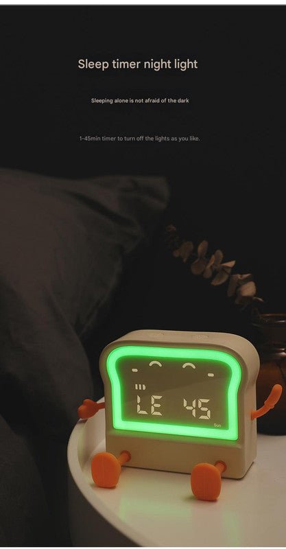 Adorable Toast - Shaped Digital Alarm Clock with Night Light & Phone Stand - Multifunctional Kids Clock(milky)