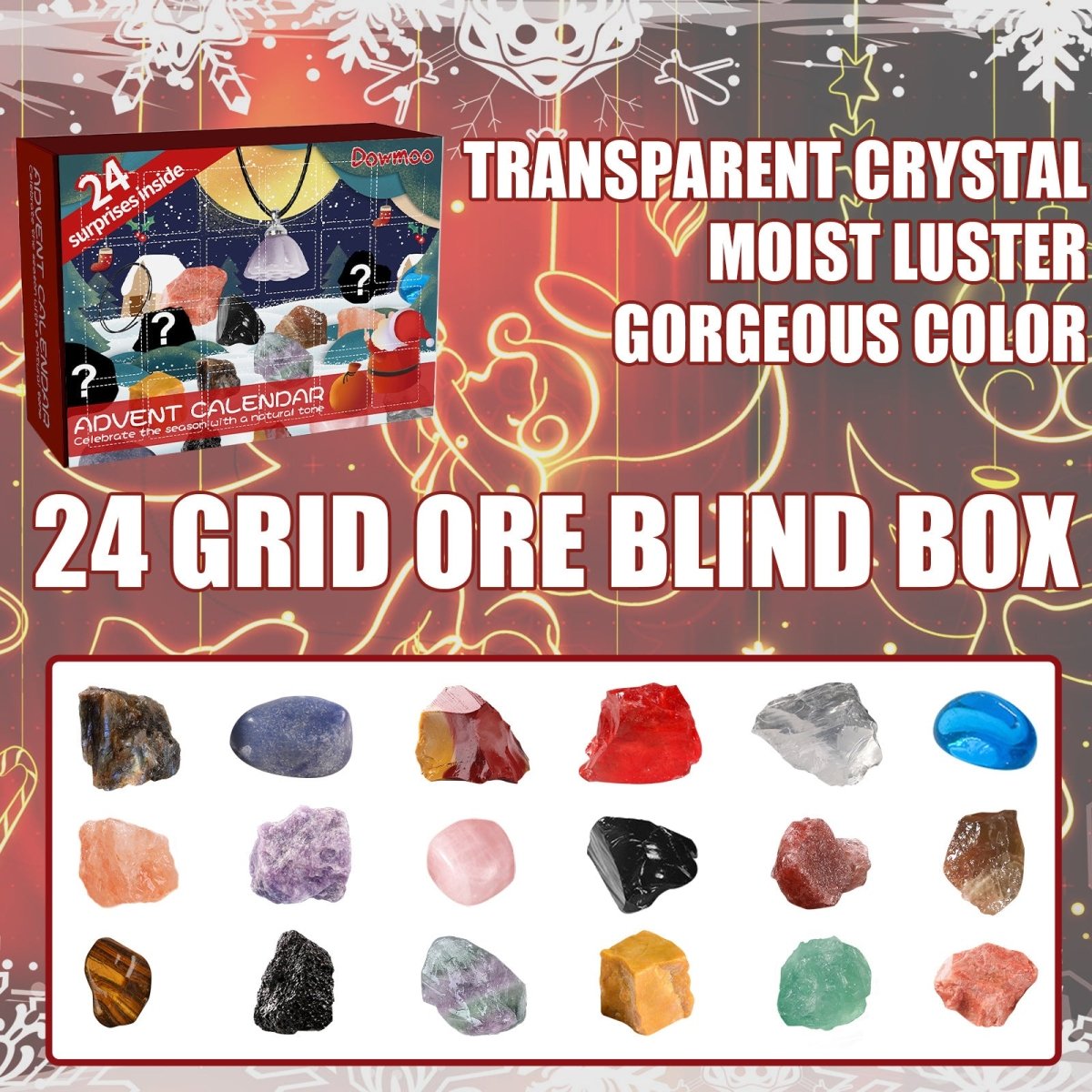 Dowmoo Christmas Advent Calendar Mineral Blind Box - 24 - Box Countdown Calendar, Toy Surprise Gift