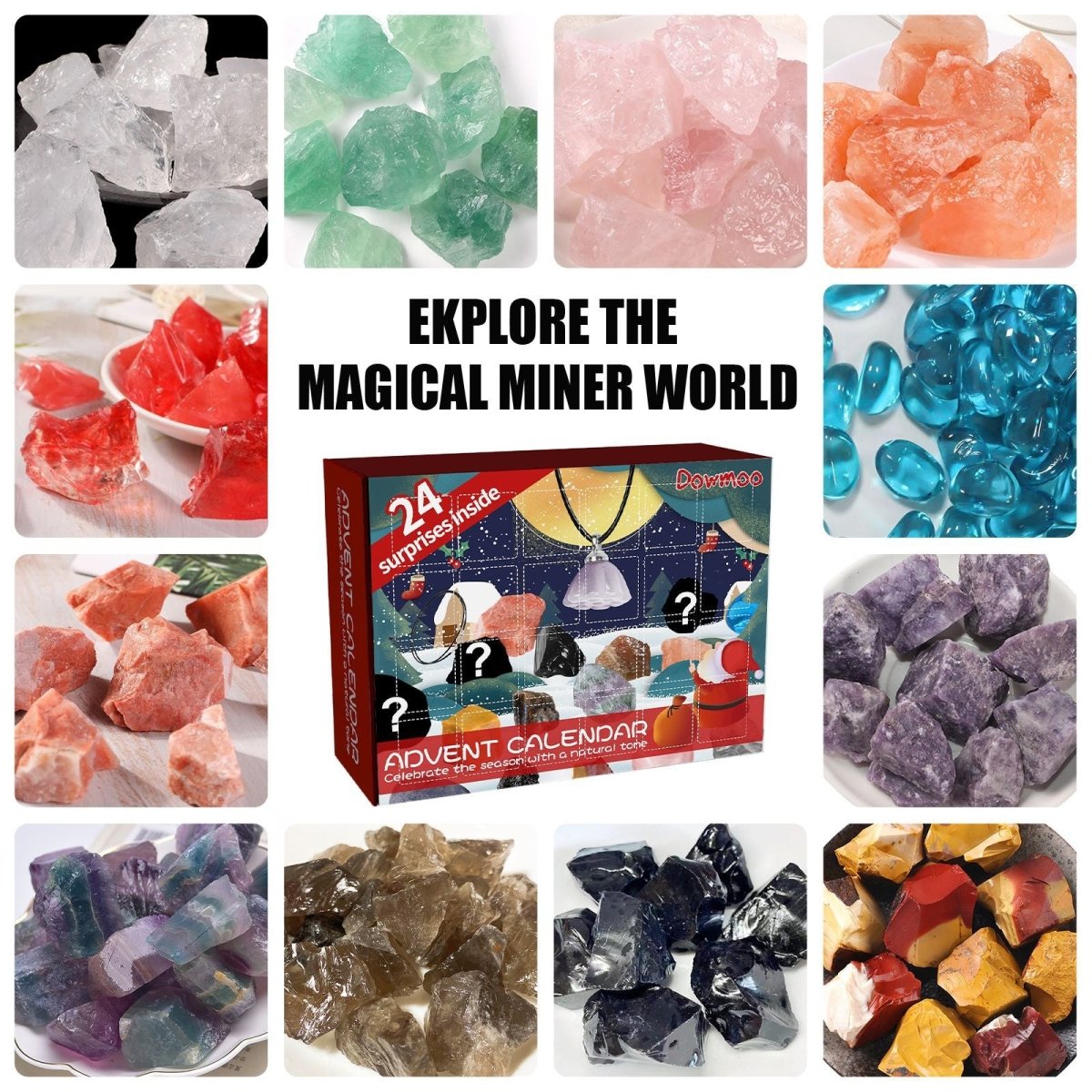 Dowmoo Christmas Advent Calendar Mineral Blind Box - 24 - Box Countdown Calendar, Toy Surprise Gift