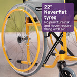 EQUIPMED Kids Paediatric Wheelchair, 100kg Rated, 110-140cm Rider Height, Quick Folding, Adjustable Footrests, 22" Wheels, Yellow