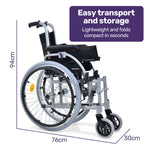 EQUIPMED Kids Premium Paediatric Wheelchair, Lightweight Aluminium, 22" Wheels, 75kg Rated, Green