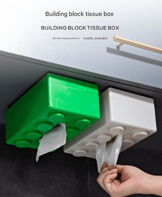 Black 2 Pcs Creative Building Block Tissue Box Holder - Wall - Mounted & Desktop Dispenser for Bathroom, Kids Room & Office Decor