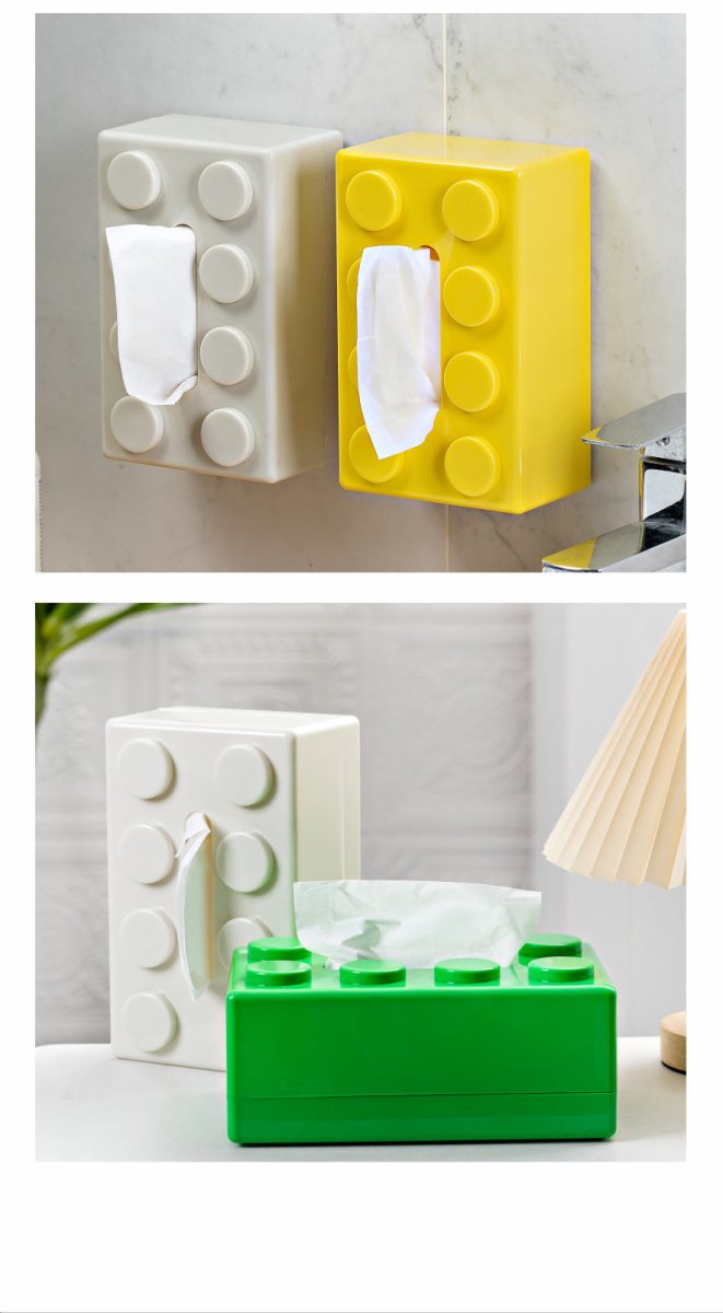 Green 2 Pcs Creative Building Block Tissue Box Holder - Wall - Mounted & Desktop Dispenser for Bathroom, Kids Room & Office Decor