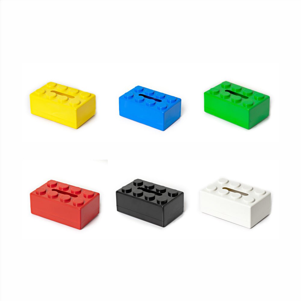 Yellow 2 Pcs Creative Building Block Tissue Box Holder - Wall - Mounted & Desktop Dispenser for Bathroom, Kids Room & Office Decor