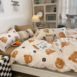 Cartoon Bear 4 - Piece Bedding Set with Comforter and Pillowcases for Kids - Soft and Cute Bed Linen (Comforter 150x200cm, Bed Sheet 160x230cm, Pillowcases 48x47cm)