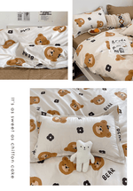 Cartoon Bear 4 - Piece Bedding Set with Comforter and Pillowcases for Kids - Soft and Cute Bed Linen (Comforter 200x200cm, Bed Sheet 230x230cm, Pillowcases 48x47cm)