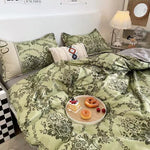 Green Floral 3 - Piece Bedding Set - Soft and Lovely Bed Sheets (Quilt 150x200cm, Flat Sheet 160x230cm, Pillowcase 48x47cm)