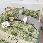 Green Floral 3 - Piece Bedding Set - Soft and Lovely Bed Sheets (Quilt 150x200cm, Flat Sheet 160x230cm, Pillowcase 48x47cm)