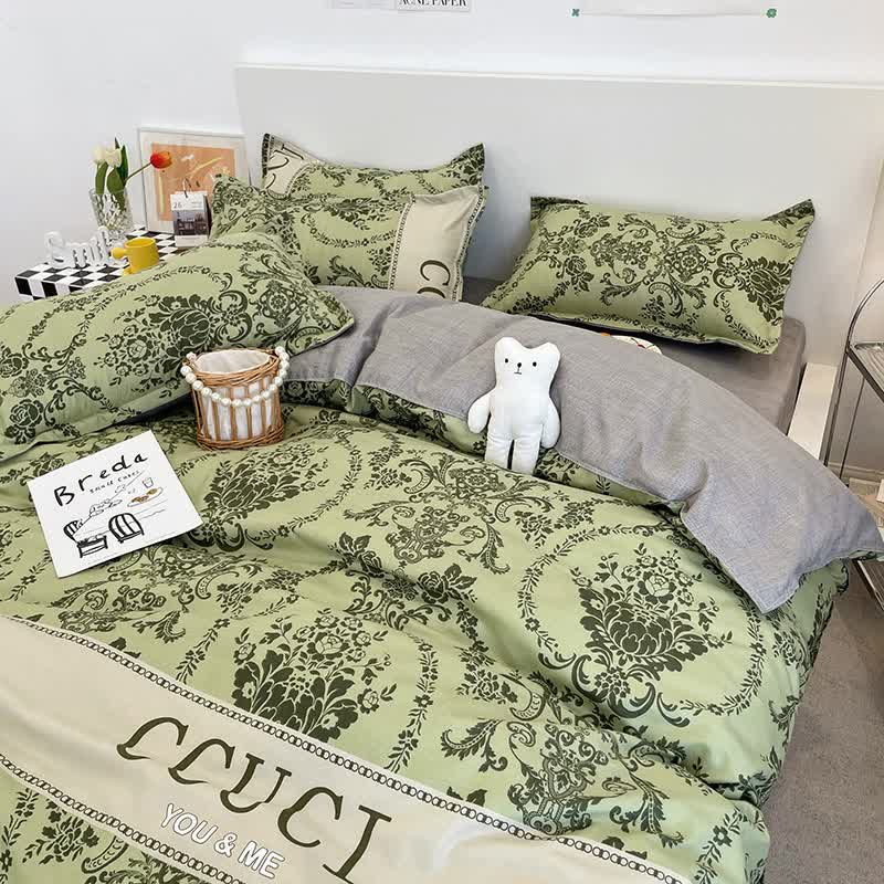 Green Floral 3 - Piece Bedding Set - Soft and Lovely Bed Sheets (Quilt 150x200cm, Flat Sheet 160x230cm, Pillowcase 48x47cm)