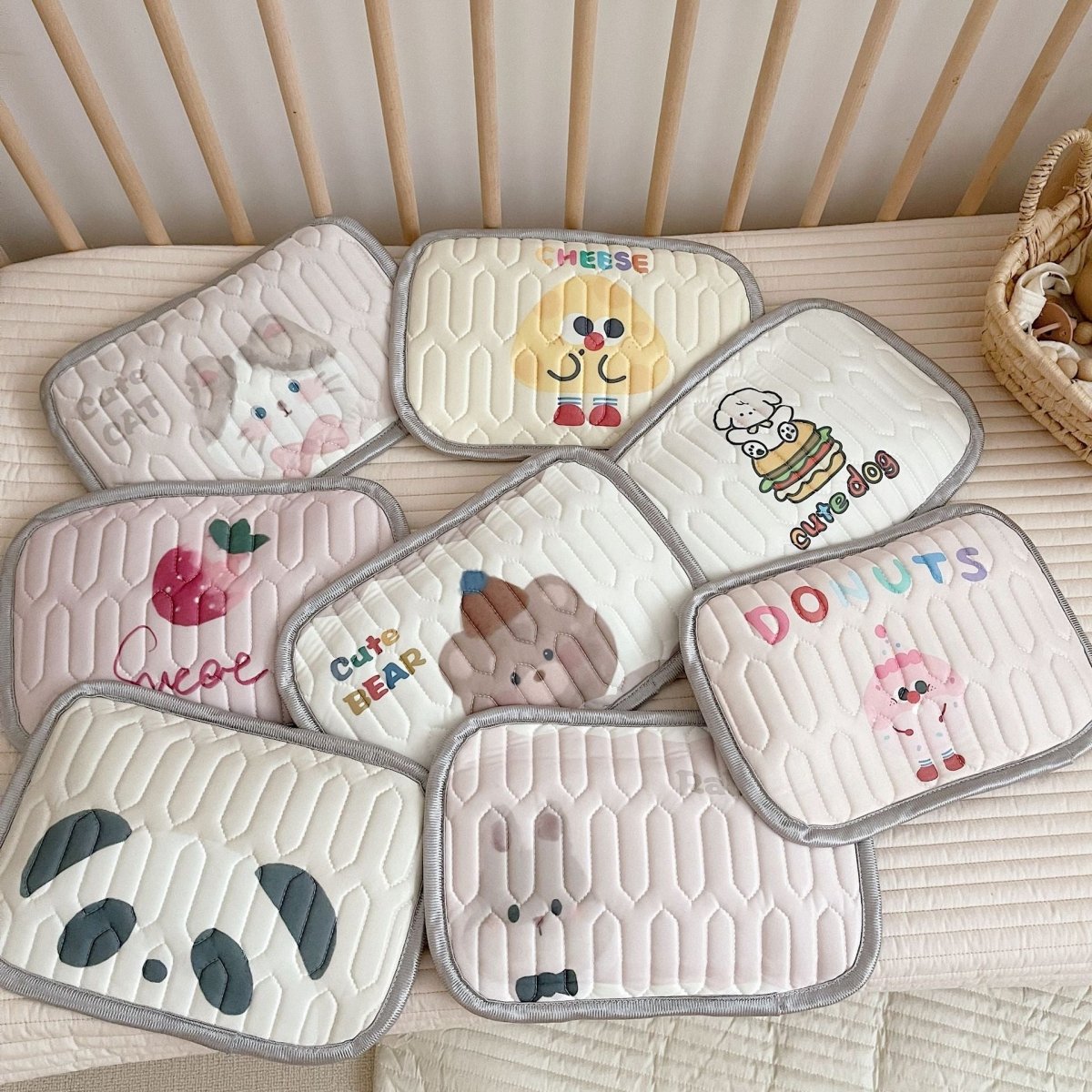 Cute Bear Pattern 2 Piece Set Kids Cooling Pad Set - 60x120cm Cartoon Latex Mattress Protector, Pillow