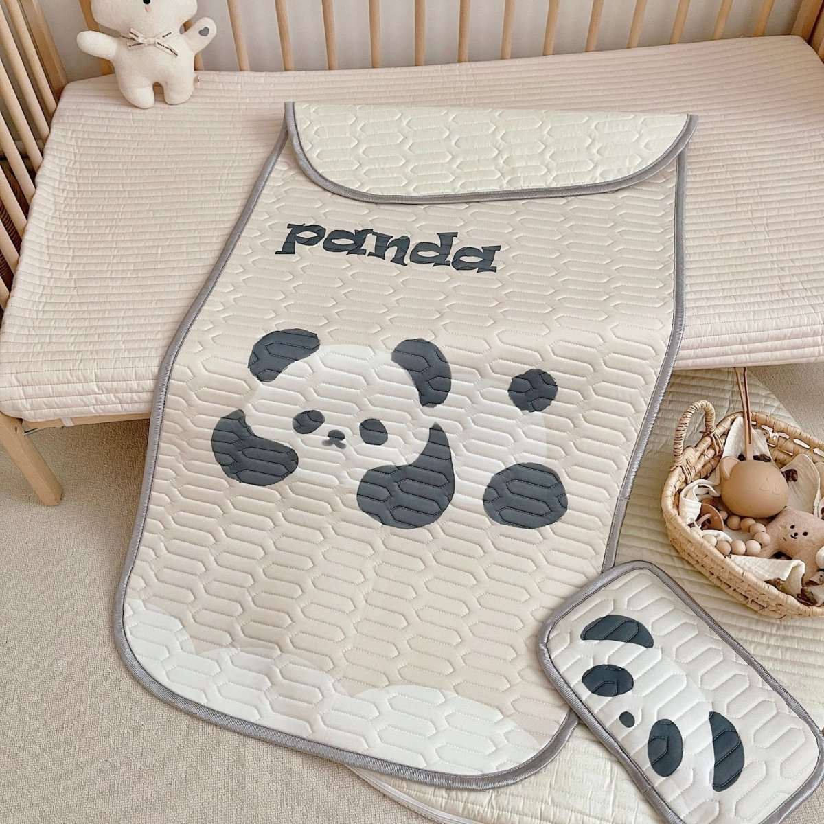 Panda Pattern 2 Piece Set Kids Cooling Pad Set - 60x120cm Cartoon Latex Mattress Protector, Pillow