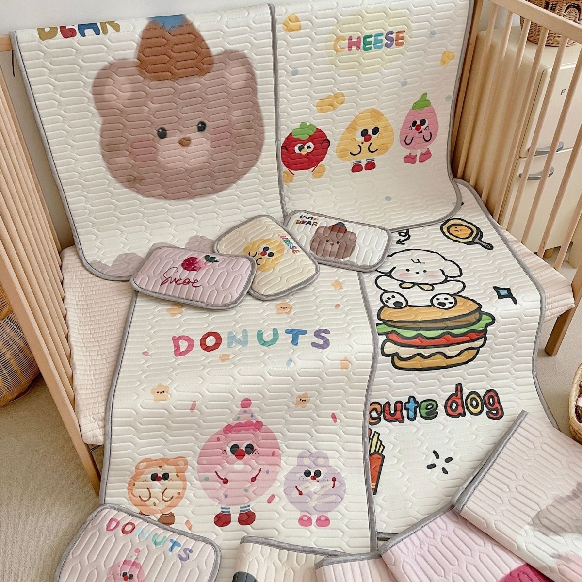 Rabbit Pattern 2 Piece Set Kids Cooling Pad Set - 60x120cm Cartoon Latex Mattress Protector, Pillow