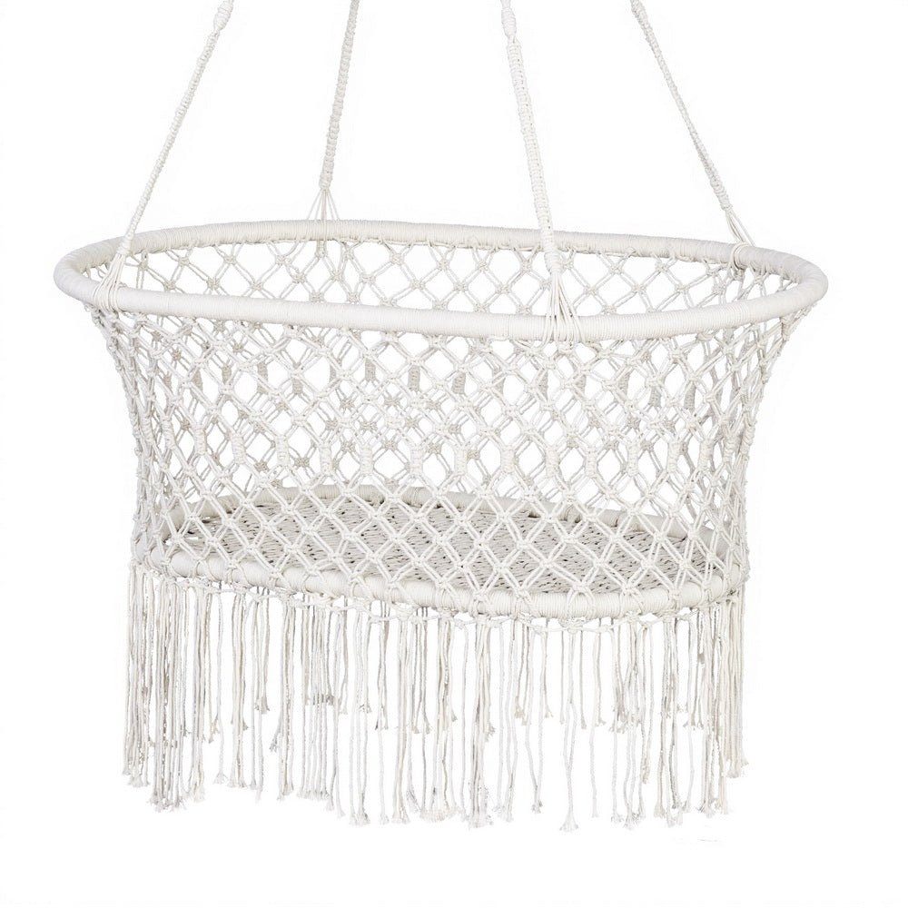 Gardeon Hammock Chair Cotton Swing Chair Outdoor Indoor Cream