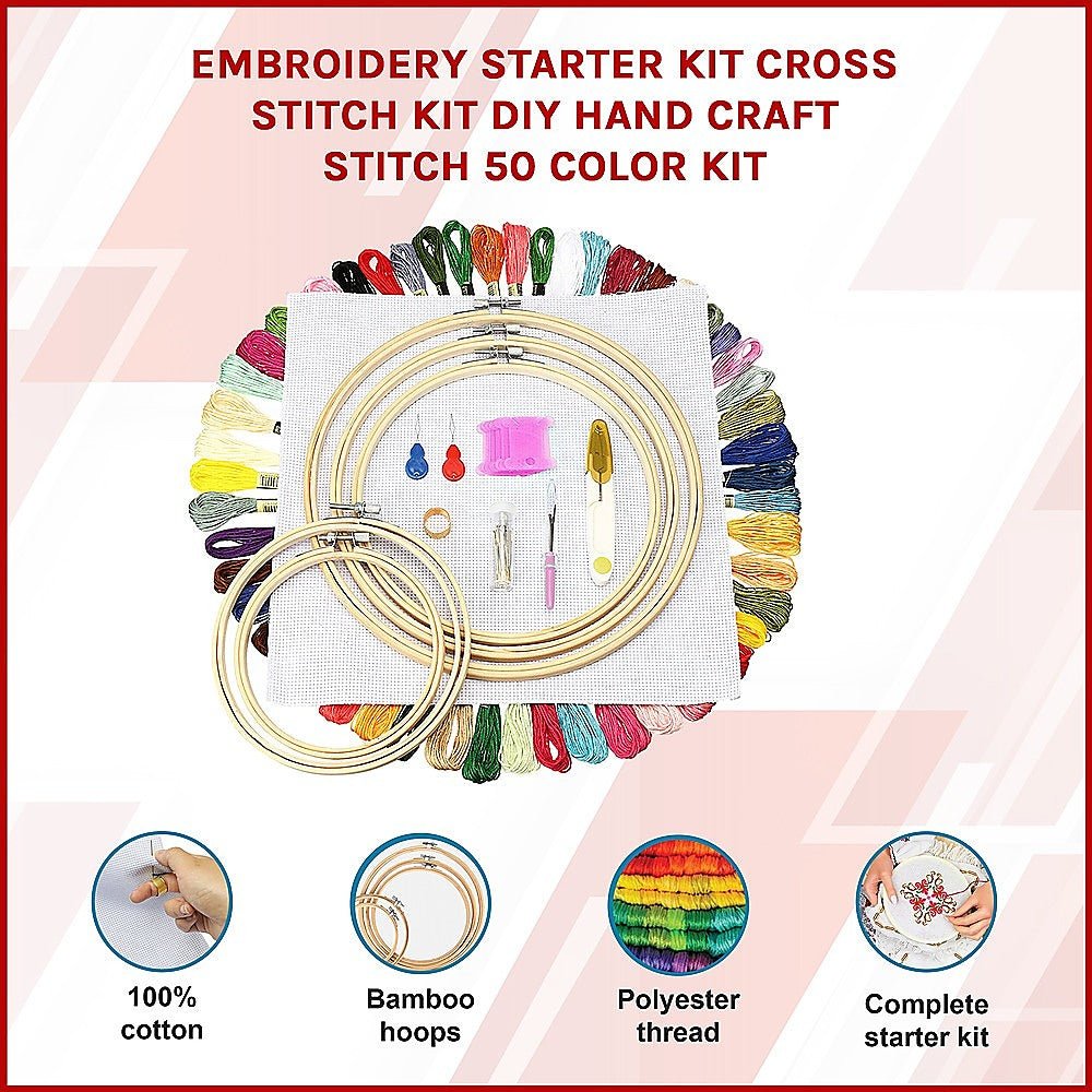 Embroidery Starter Kit Cross Stitch Kit DIY Hand Craft Stitch 50 Colour Kit