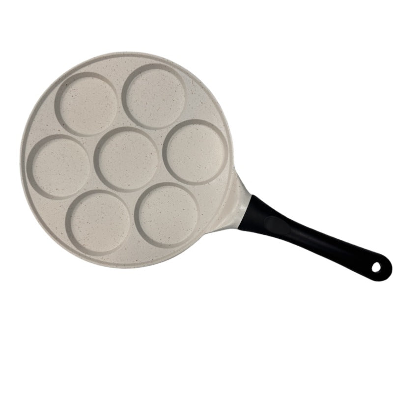 Beige Flat 7 - hole + Black Handle (Gas Model) Non - Stick Pancake Pan - 7 - Hole Fun Shapes Breakfast Griddle (27cm)