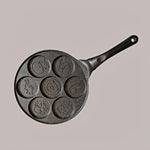 Black Cartoon + Black Handle (Gas Model) Non - Stick Pancake Pan - 7 - Hole Fun Shapes Breakfast Griddle (27cm)
