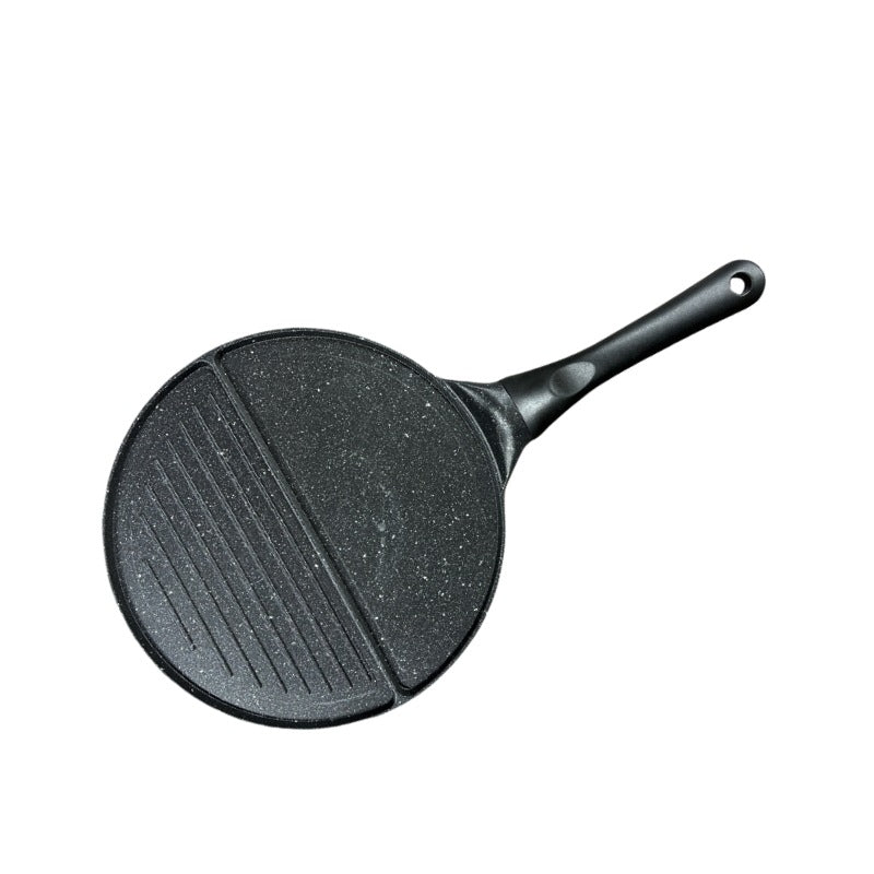 Black Double Compartment + Black Handle Non - Stick Pancake Pan - 7 - Hole Fun Shapes Breakfast Griddle (27cm)