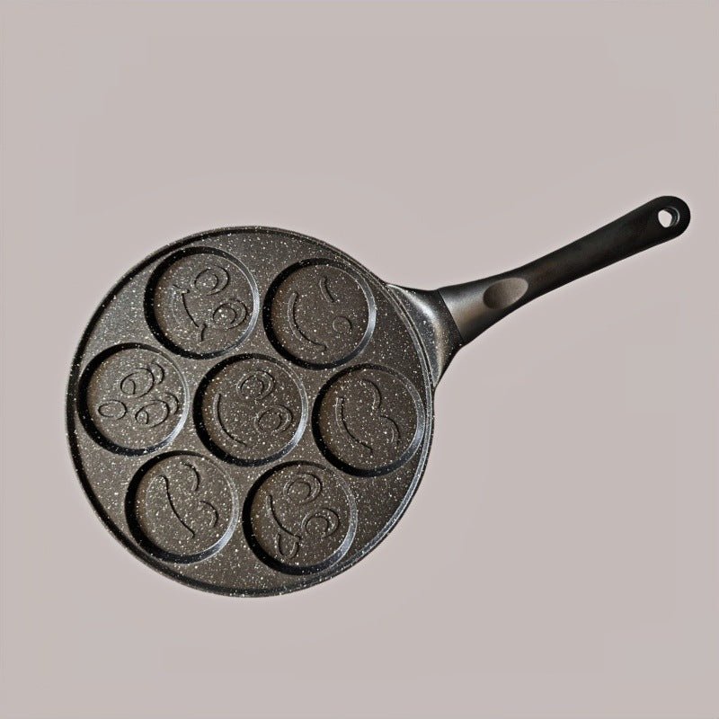 Black Smiley + Black Handle (gas model) Non - Stick Pancake Pan - 7 - Hole Fun Shapes Breakfast Griddle (27cm)