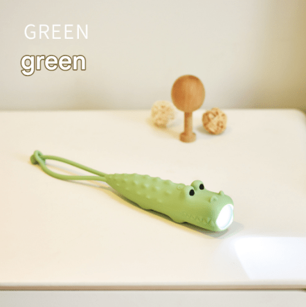 Green Adorable Crocodile Silicone LED Flashlight for Kids - USB Rechargeable, Dimmable Brightness, Portable Night Light