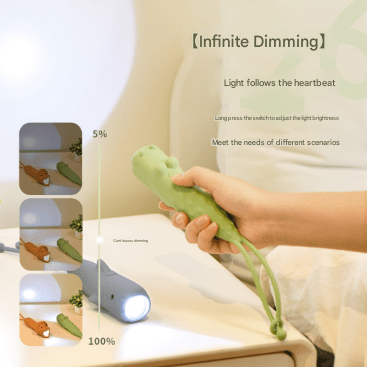 Green Adorable Crocodile Silicone LED Flashlight for Kids - USB Rechargeable, Dimmable Brightness, Portable Night Light