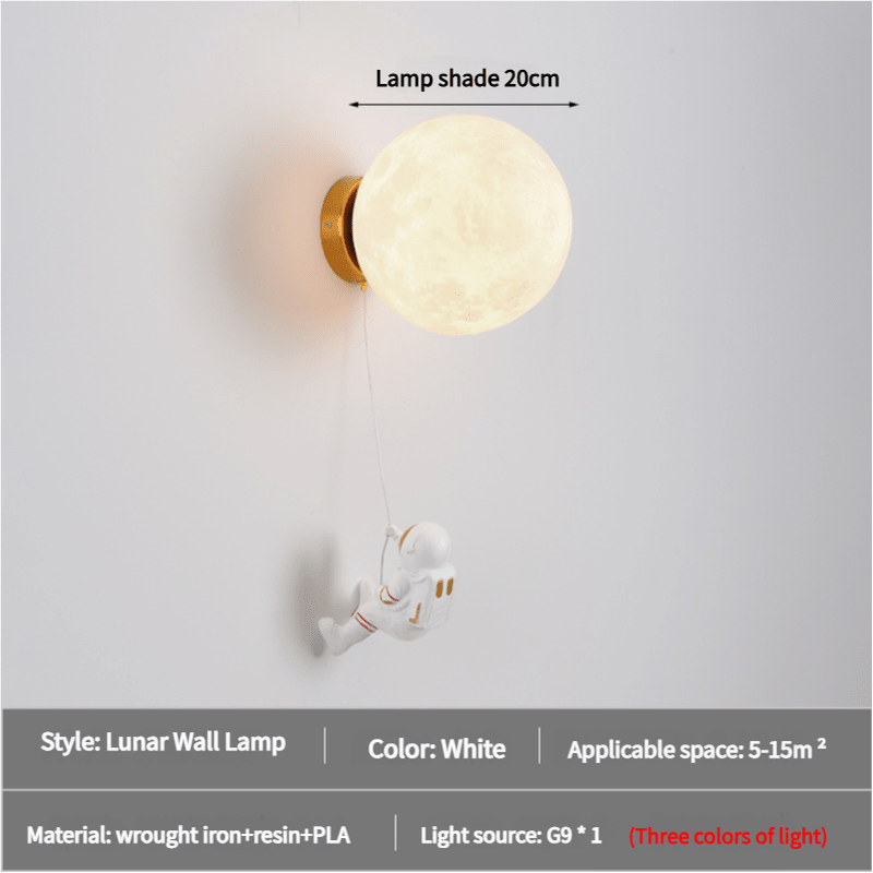 Astronaut Moon Wall Lamp with Three Colors of Light,Diameter 20cm