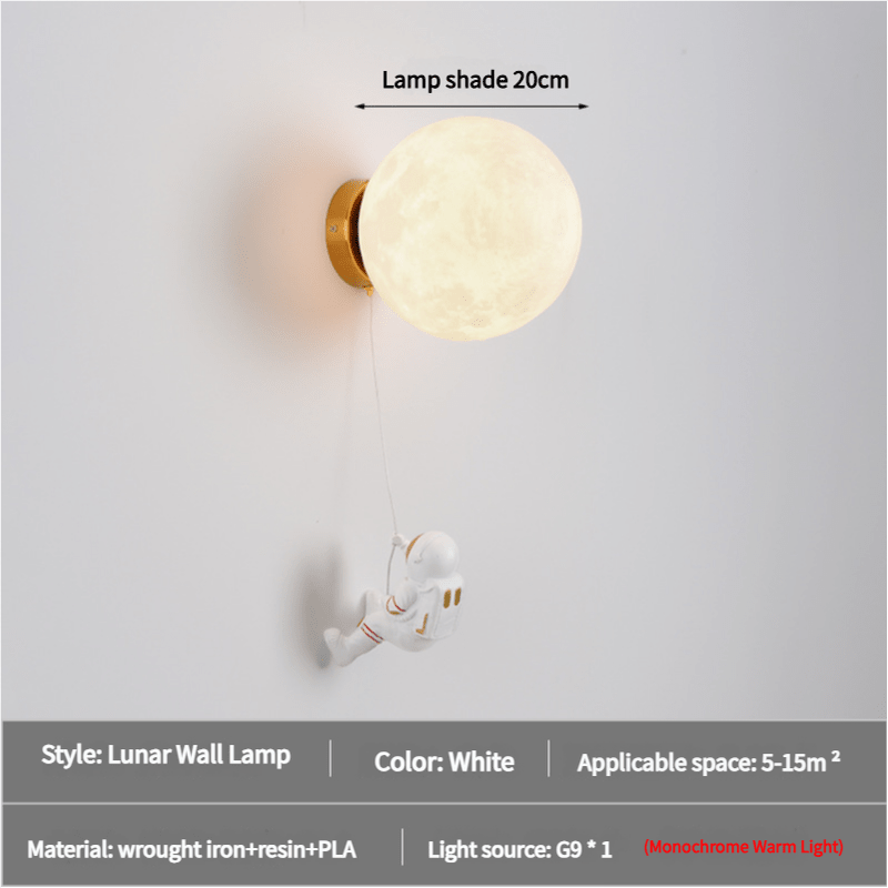 Astronaut Moon Wall Lamp with Warm Light,Diameter 20cm