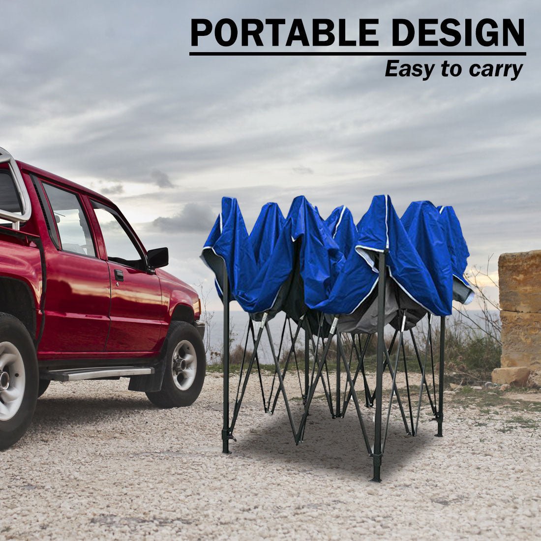 3x3m Pop Up Gazebo Outdoor Tent Folding Marquee Party Camping Market Canopy w/ Side Wall - blue