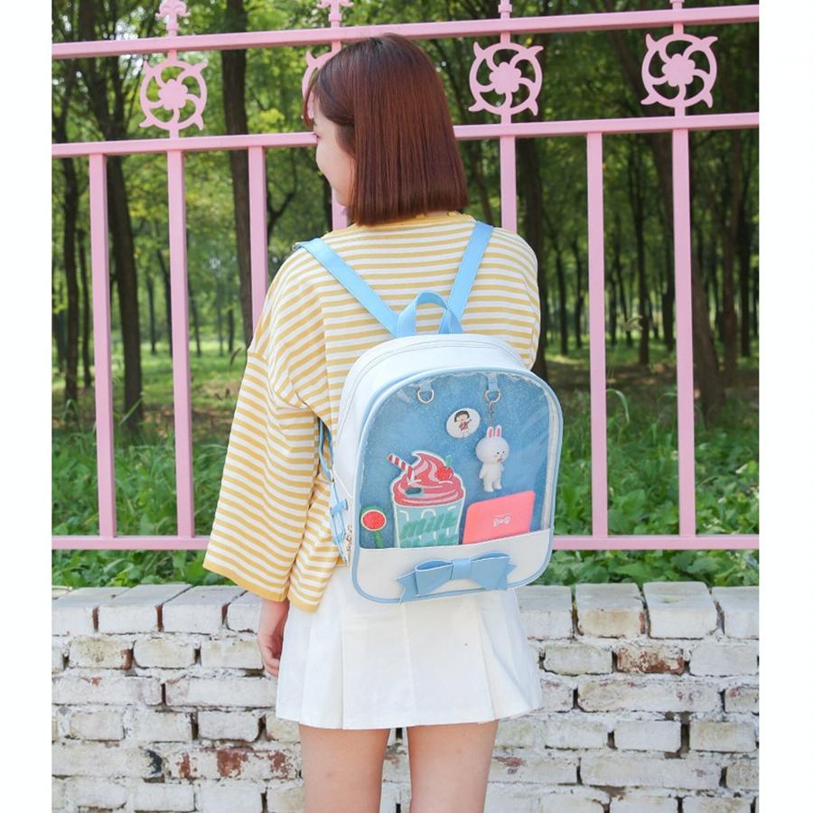 Mini Clear Kids Backpack with Bow - Perfect for School - Green
