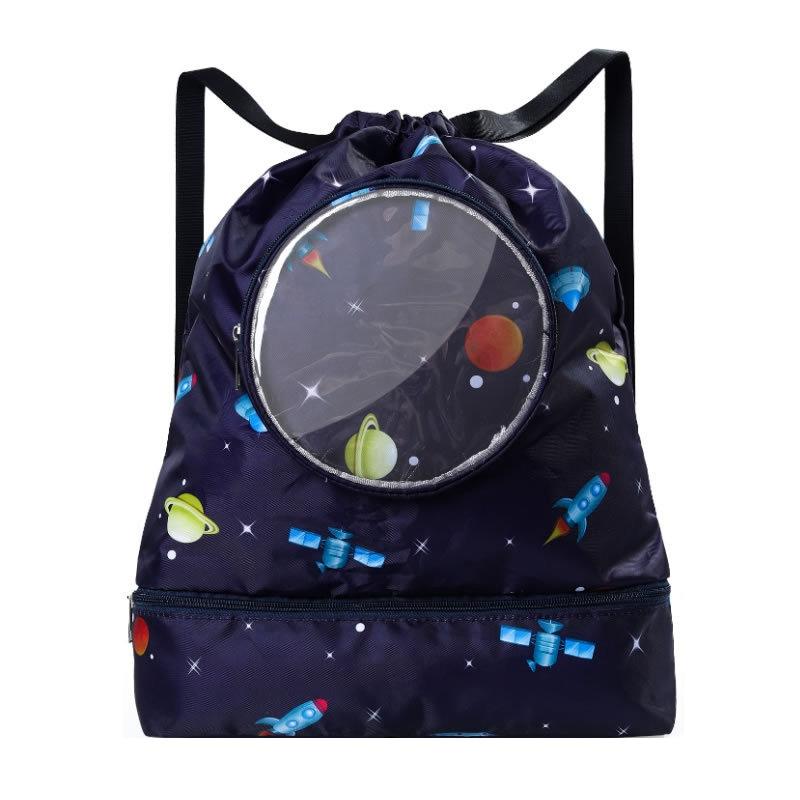 Blue Waterproof Drawstring Beach Bag L Size For Kids Wet & Dry Separation Shoulder Strap - Blue L