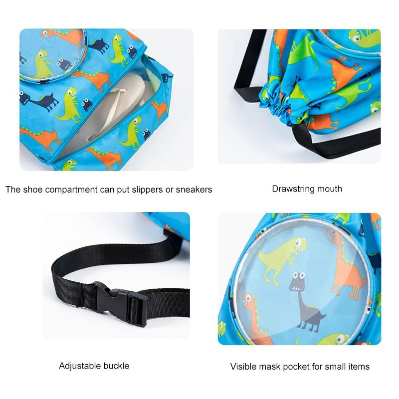 Blue Waterproof Drawstring Beach Bag L Size For Kids Wet & Dry Separation Shoulder Strap - Blue L
