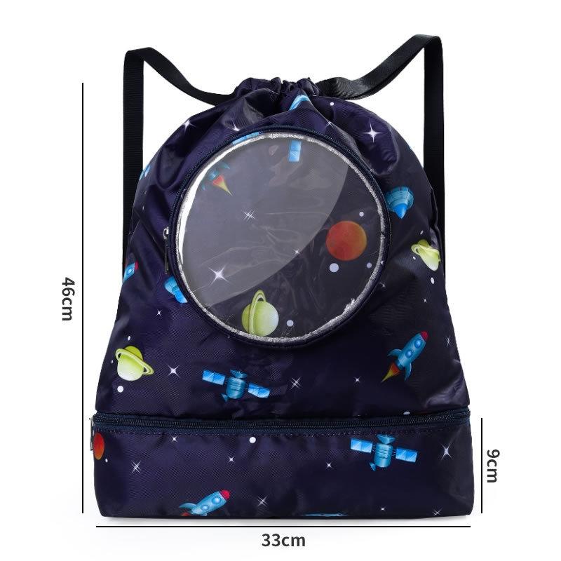 Blue Waterproof Drawstring Beach Bag L Size For Kids Wet & Dry Separation Shoulder Strap - Blue L