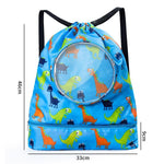 Blue Waterproof Drawstring Beach Bag L Size For Kids Wet & Dry Separation Shoulder Strap - Blue L