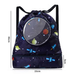 Blue Waterproof Drawstring Beach Bag L Size For Kids Wet & Dry Separation Shoulder Strap - Grey L