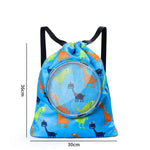 Blue Waterproof Drawstring Beach Bag L Size For Kids Wet & Dry Separation Shoulder Strap - Grey L