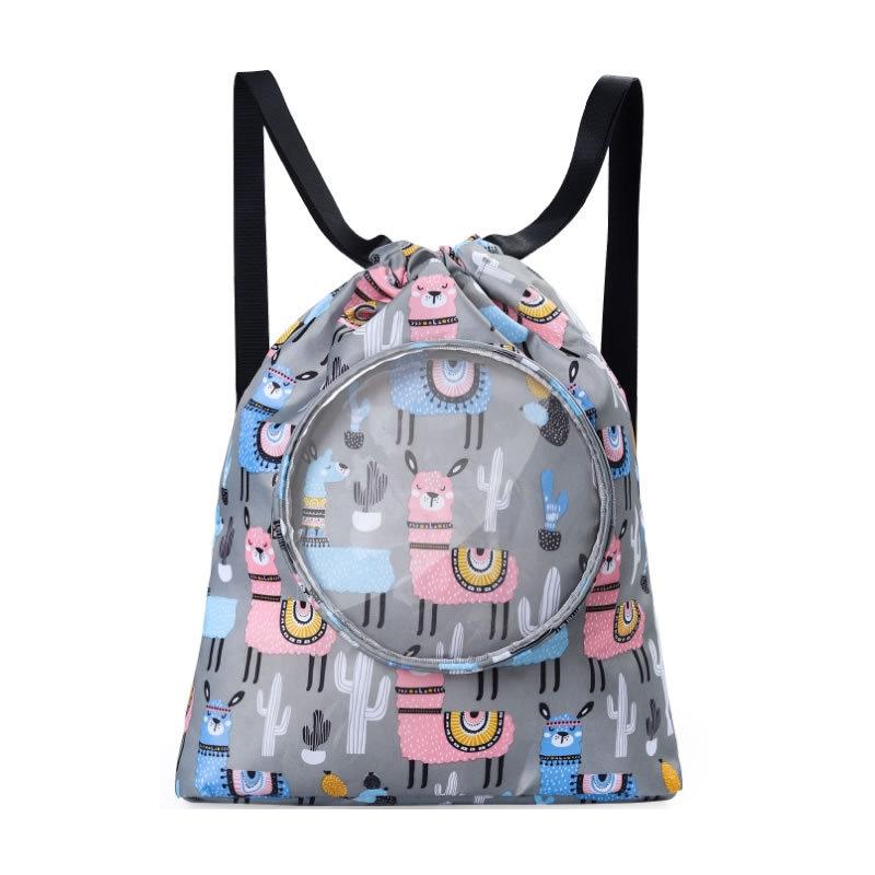 Blue Waterproof Drawstring Beach Bag L Size For Kids Wet & Dry Separation Shoulder Strap - Grey S