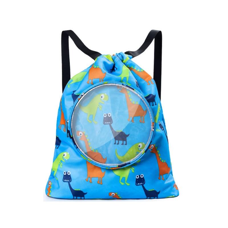 Blue Waterproof Drawstring Beach Bag L Size For Kids Wet & Dry Separation Shoulder Strap - Grey S