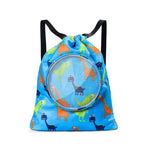 Blue Waterproof Drawstring Beach Bag L Size For Kids Wet & Dry Separation Shoulder Strap - Tibetan L