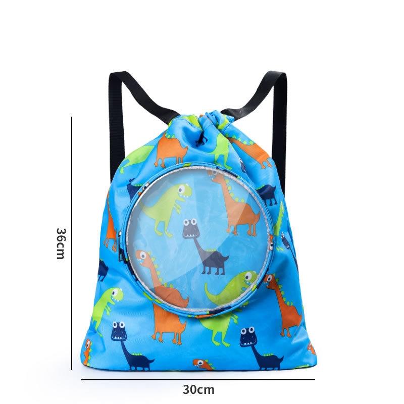 Blue Waterproof Drawstring Beach Bag L Size For Kids Wet & Dry Separation Shoulder Strap - Tibetan L