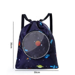 Blue Waterproof Drawstring Beach Bag L Size For Kids Wet & Dry Separation Shoulder Strap - Tibetan L