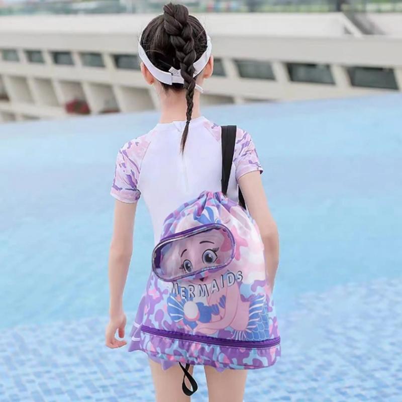 Kids' Swim Bag Cute Cartoon Beach Backpack Waterproof Dry / Wet Large 2 Layer - Blue - Large 2 Layer