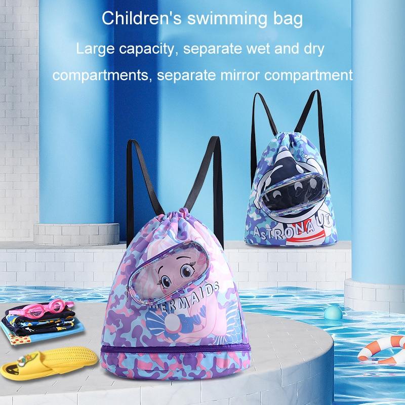 Kids' Swim Bag Cute Cartoon Beach Backpack Waterproof Dry / Wet Large 2 Layer - Blue - Large 2 Layer