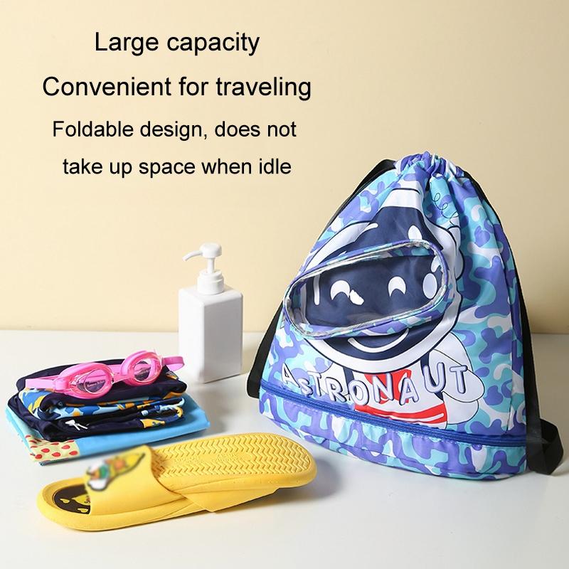 Kids' Swim Bag Cute Cartoon Beach Backpack Waterproof Dry / Wet Large 2 Layer - Blue - Large 2 Layer