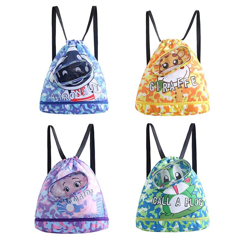 Kids' Swim Bag Cute Cartoon Beach Backpack Waterproof Dry / Wet Large 2 Layer - Green - Large 2 Layer