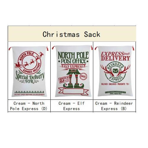 50x70cm Canvas Hessian Christmas Santa Sack Xmas Stocking Reindeer Kids Gift Bag, Cream - Overnight Service For (3)