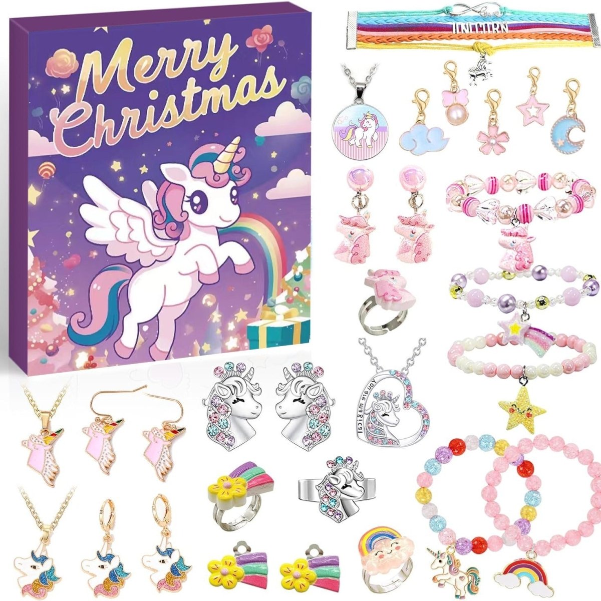 Unicorn - Themed Jewelry Advent Calendar - DIY Bracelets, Charms, and Accessories Gift Set