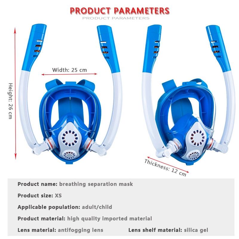 Full Dry Silicone Kids Diving Mask with Double Tubes - White Blue