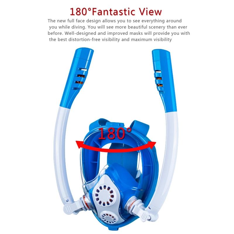 Full Dry Silicone Kids Diving Mask with Double Tubes - White Yellow