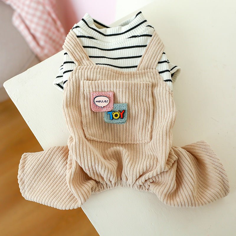 XS Black And White Striped Pocket Bib Pants Cute Four - Legged Dog Clothes - Spring/Summer Pet Outfit, Soft & Breathable