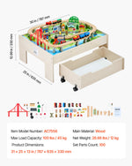 VEVOR Train Table 100 PCS Wooden Kids Activity Table with Rolling Storage Drawer
