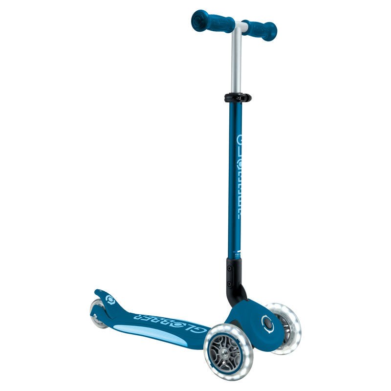 Globber PRIMO FOLD PLUS LIGHTS Scooter V2 - Petrol Blue / Light Blue